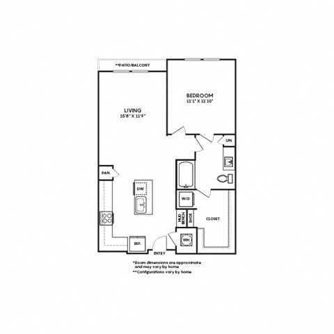 Floor plan for 1 bed, 1 bath, 780 sqft